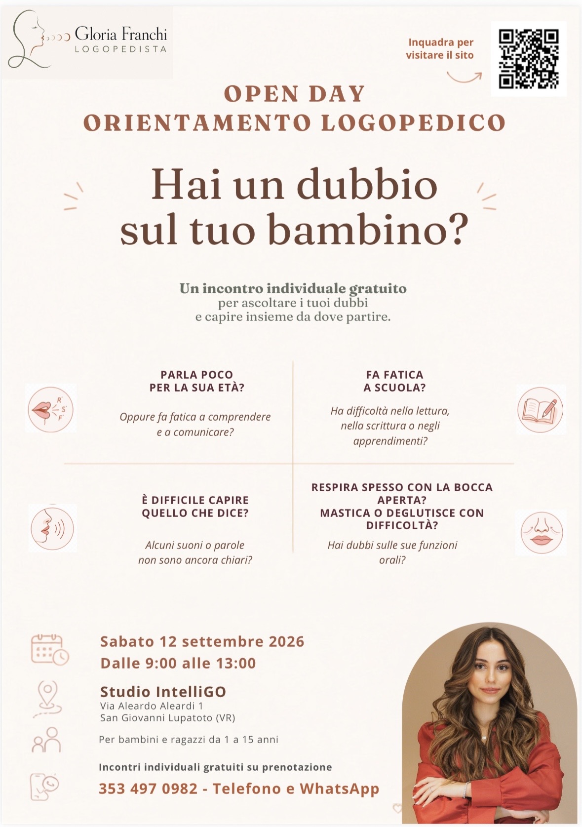 Locandina dell’Open Day di orientamento logopedico del 12 settembre 2026 presso lo Studio IntelliGO